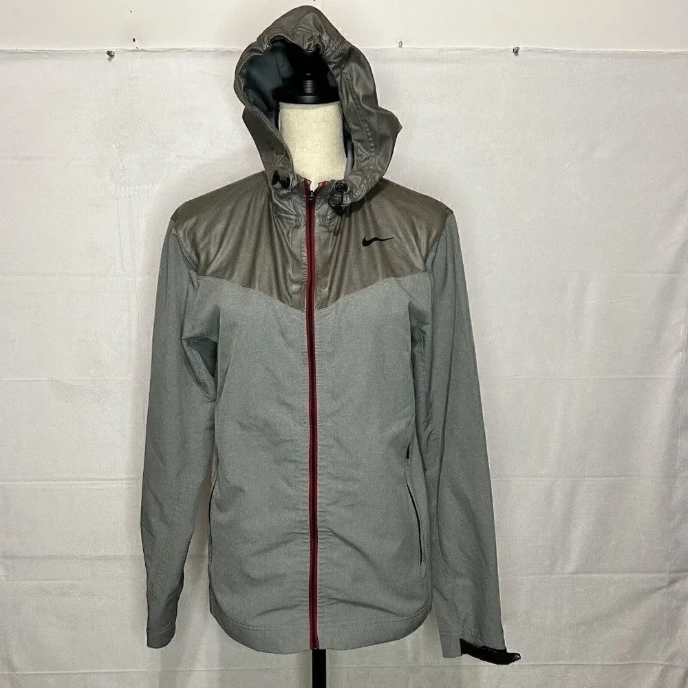 Nike Pro Running Jacket Womens Gray Red Hooded Full Zip Stretch Sz. S